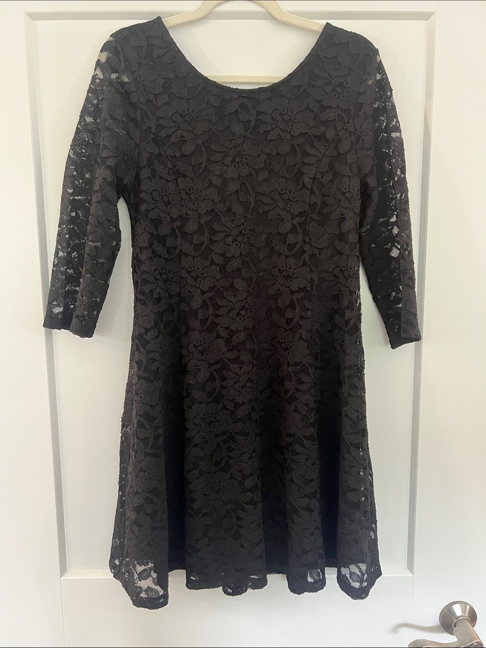 Lush Black Floral Lace Long-Sleeve Fit & Flare Dress